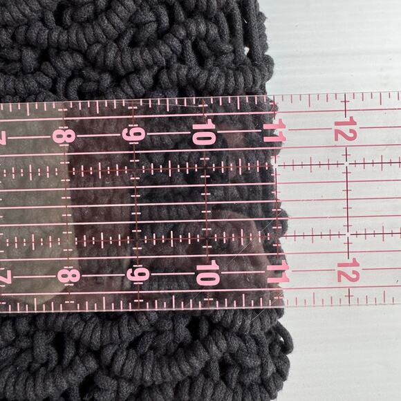 SIGRID OLSEN Macrame Bag Wood‎ Ring Handle Black Summer Beach Boho Casual - Picture 9 of 9